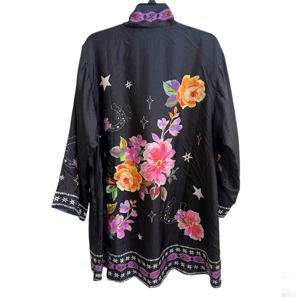Johnny Was Jade Kimono Reversible 100% Silk Cardigan Pockets Sz S Floral - Picture 2 of 7